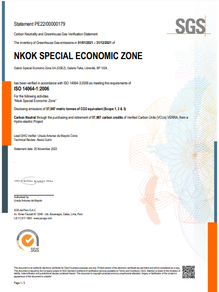 NKOK SEZ Carbon Neutrality & Greeen House certificate 2021