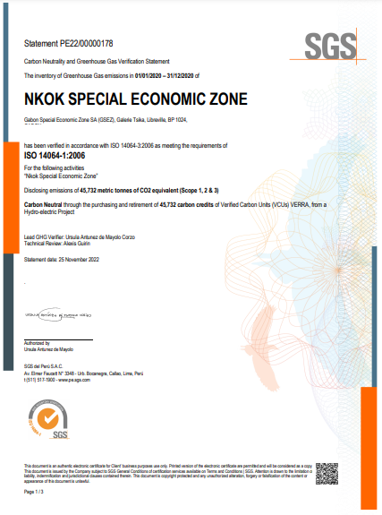 NKOK SEZ Carbon Neutrality & Greeen House certificate 2020