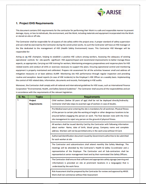 IIP EHS requirements for contractors