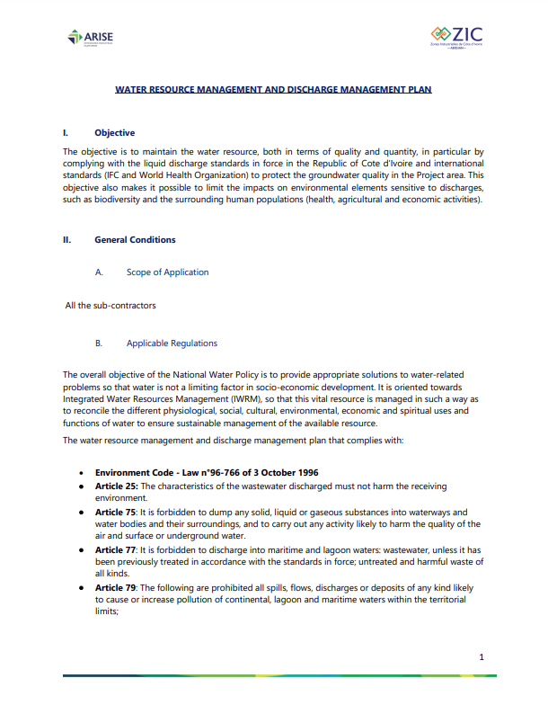 Water Resource & Discharge Management Plan