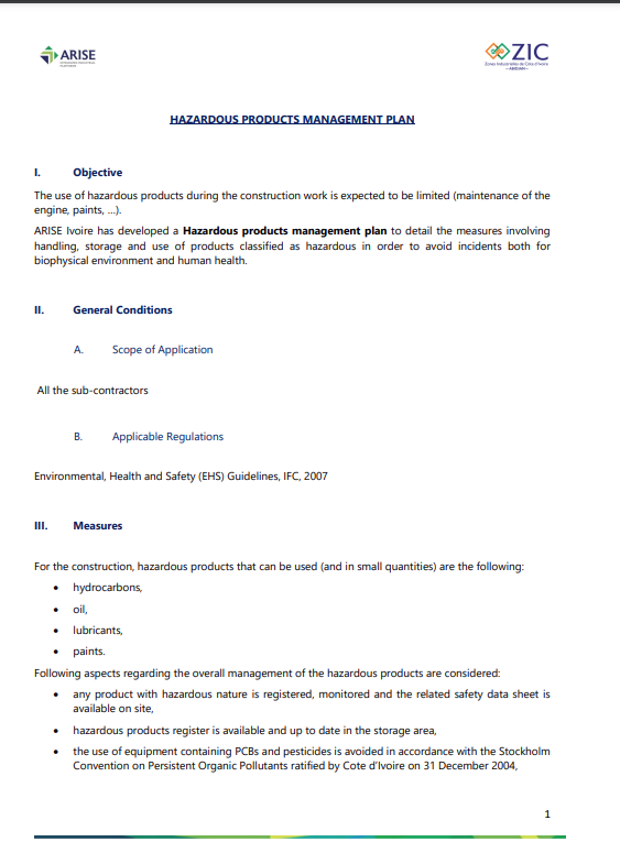 Hazardous Products Management Plan