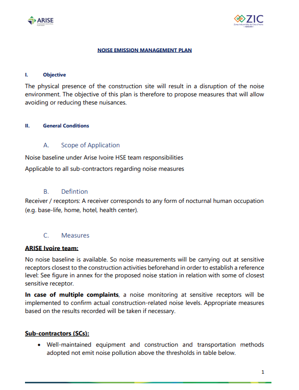 Noise Emission Management Plan