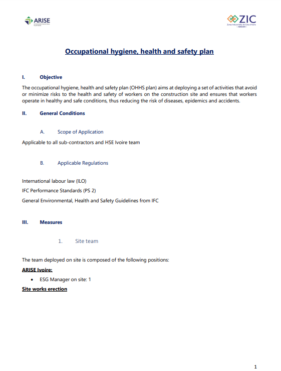 Occupational Hygiene, Health and Safety Plan